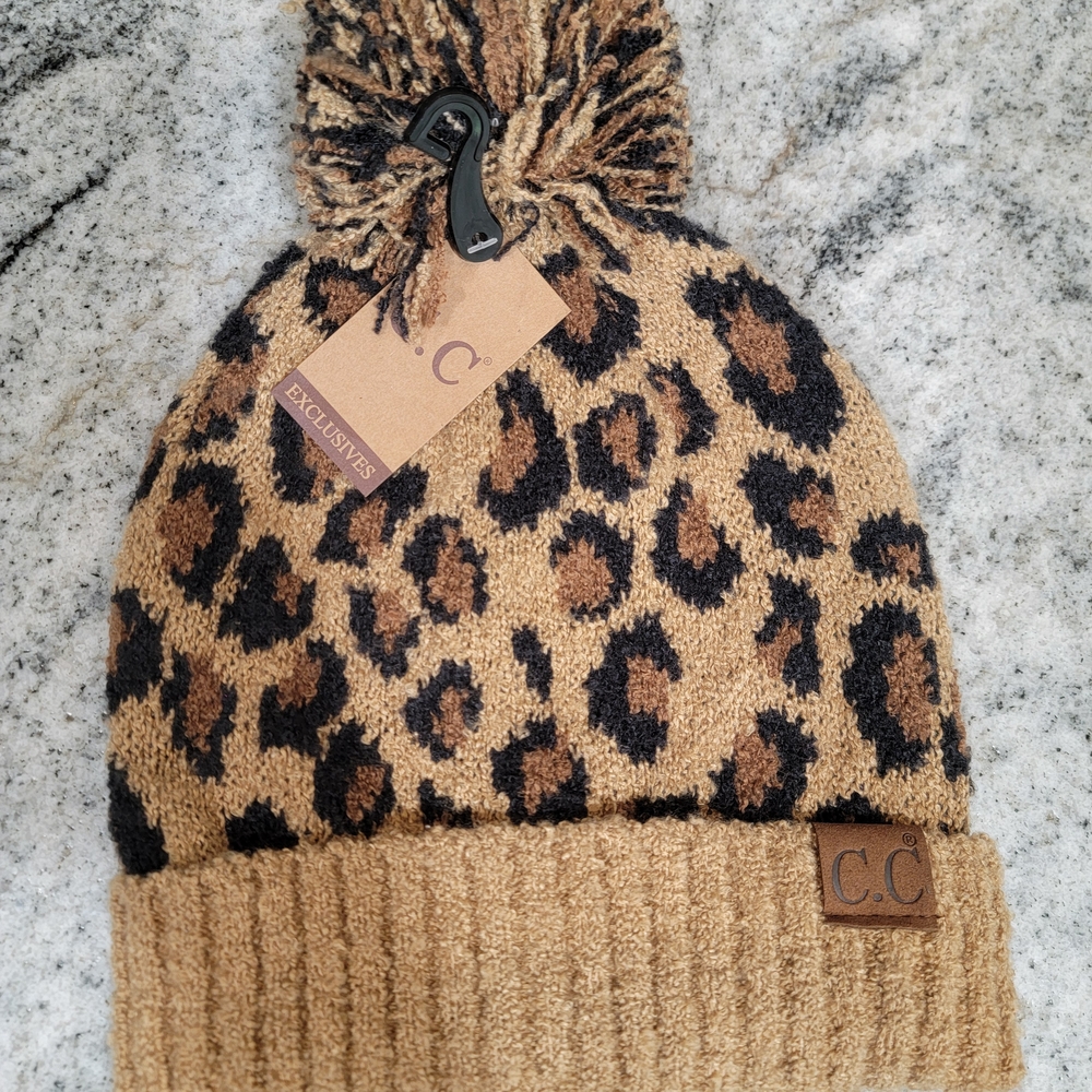 C.C Leopard Patterned Beanie - Brown and Black